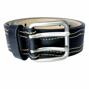 Columbia Small Black Leather Belt Contrast Wave Stitching #CB10019